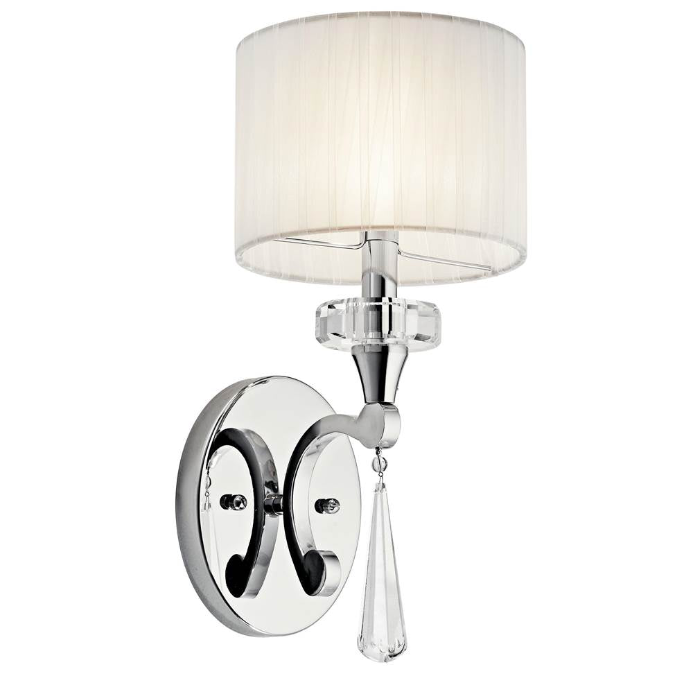 KICHLER 42634CH Parker Point 15.5" 1 Light Wall Sconce with Optical Crystal Accents and Organza Fabric in Chrome