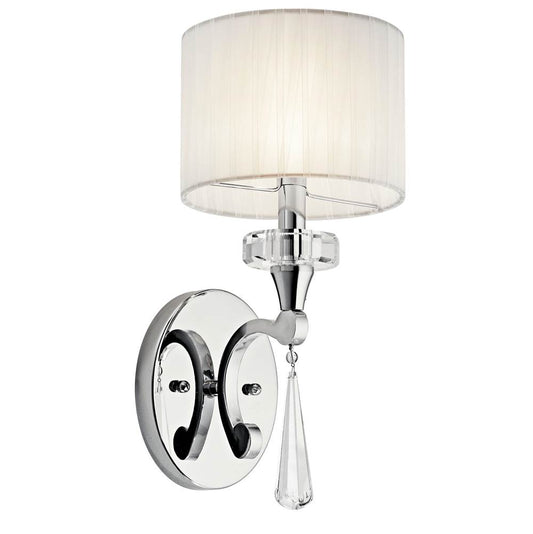 KICHLER 42634CH Parker Point 15.5" 1 Light Wall Sconce with Optical Crystal Accents and Organza Fabric in Chrome