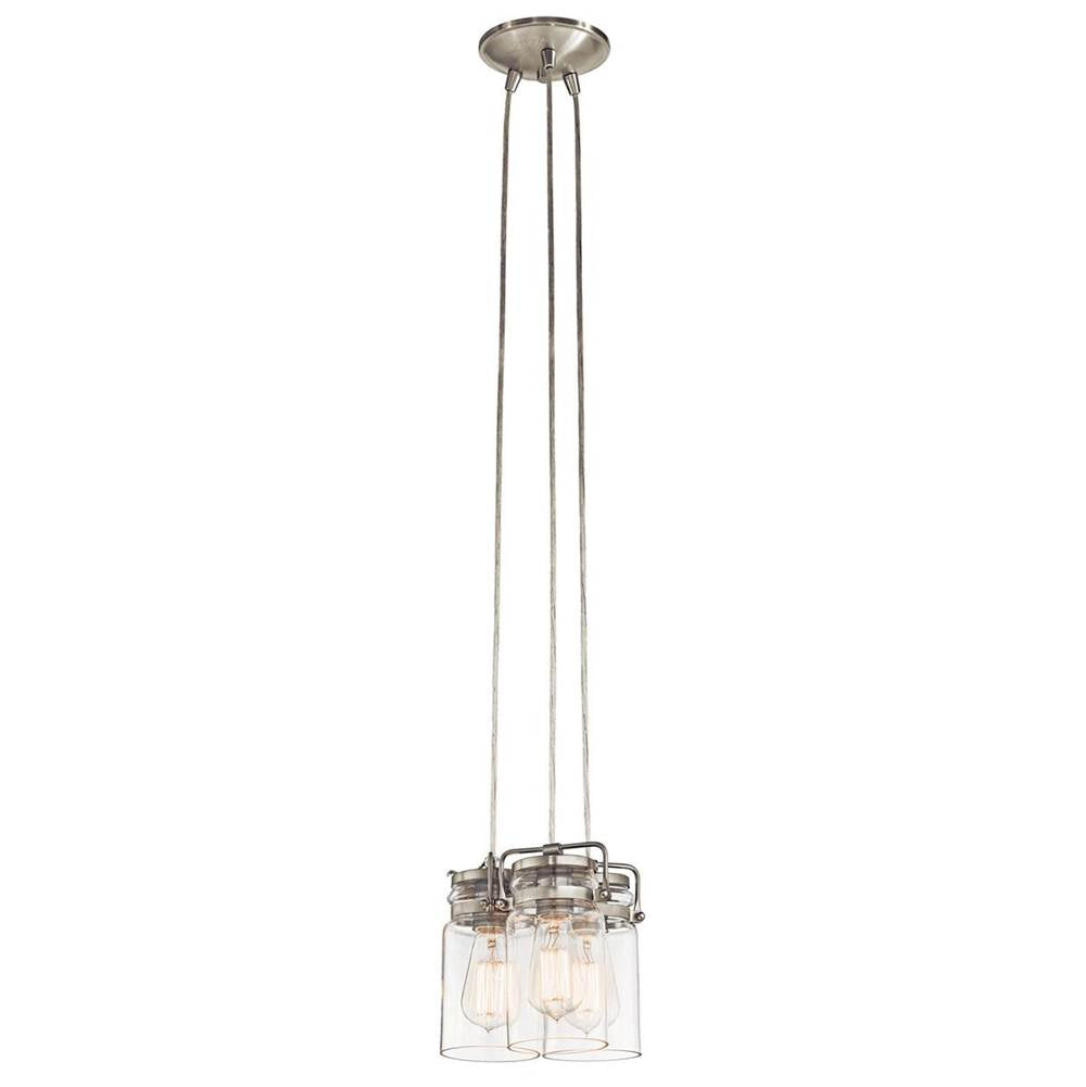 KICHLER 42869NI Brinley 7.75" 3 Light Pendant with Clear Glass Brushed Nickel