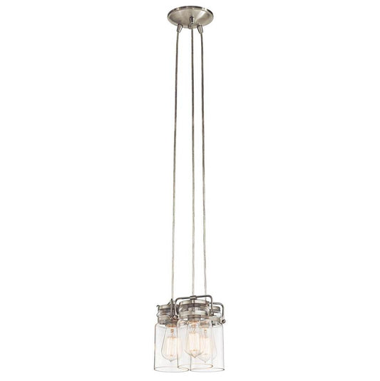 KICHLER 42869NI Brinley 7.75" 3 Light Pendant with Clear Glass Brushed Nickel