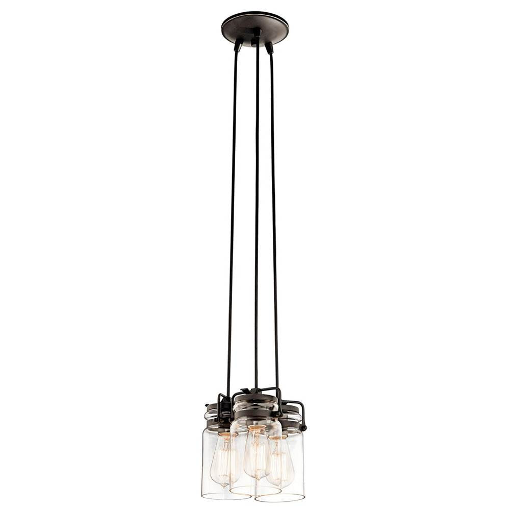 KICHLER 42869OZ Brinley 7.75" 3 Light Pendant with Clear Glass Olde Bronze