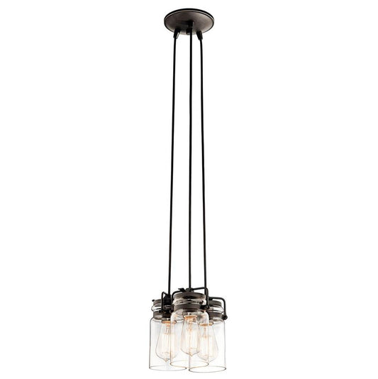 KICHLER 42869OZ Brinley 7.75" 3 Light Pendant with Clear Glass Olde Bronze