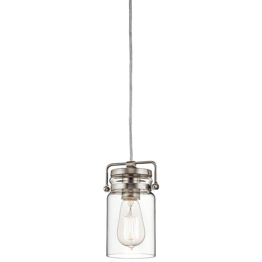KICHLER 42878NI Brinley 7.75" 1 Light Mini Pendant with Clear Glass Brushed Nickel