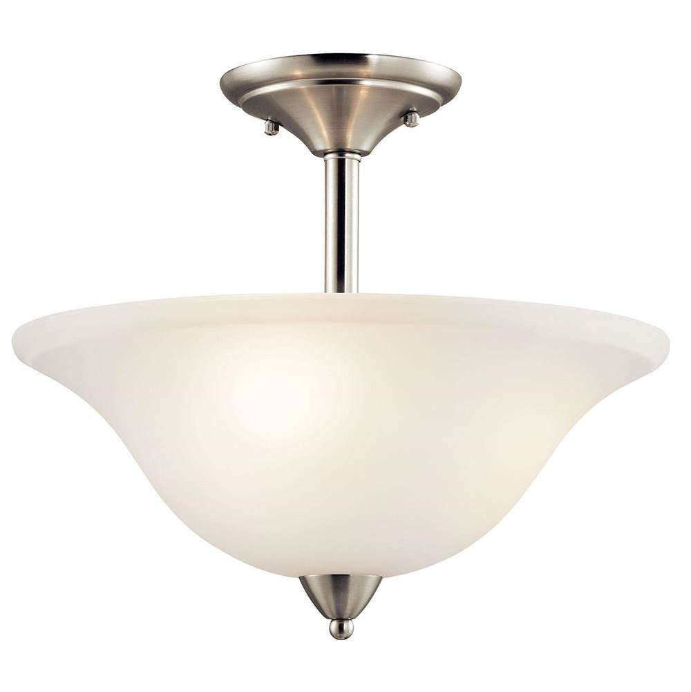 KICHLER 42879NI Nicholson 16" 3 Light Semi Flush with Satin Etched Glass in Brushed Nickel