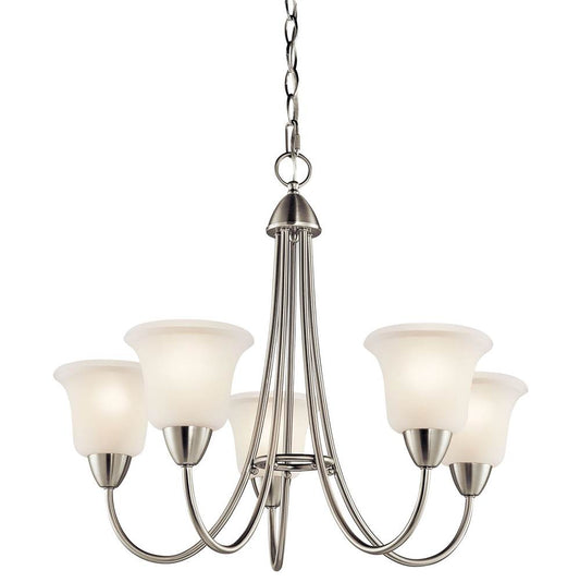 KICHLER 42884NI Nicholson 21" 5 Light Chandelier with Satin Etched Glass in Brushed Nickel