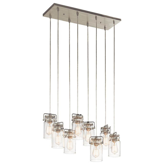 KICHLER 42890NI Brinley 25.5" 8 Light Linear Chandelier with Clear Glass Brushed Nickel