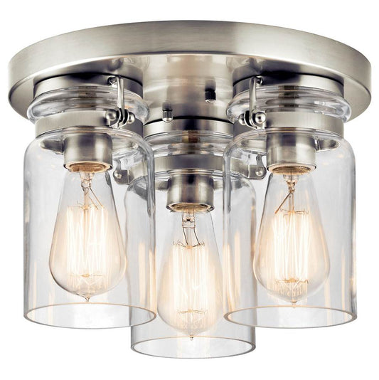 KICHLER 42891NI Brinley 11.75" 3 Light Flush Mount with Clear Glass Brushed Nickel