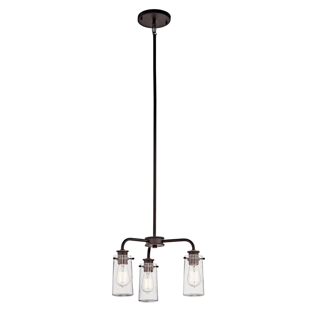 KICHLER 43057OZ Braelyn 11.25" 3 Light Mini Convertible Chandelier or Semi Flush with Clear Seeded Glass Olde Bronze