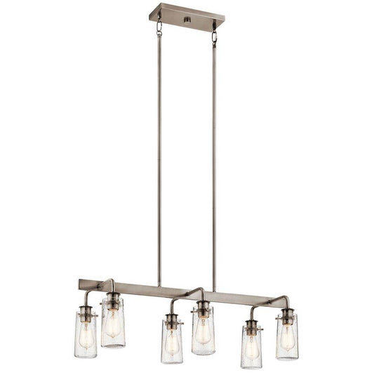 KICHLER 43059CLP Braelyn 11.25" 6 Light Linear Chandelier with Clear Seeded Glass Classic Pewter