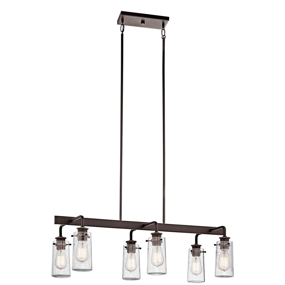 KICHLER 43059OZ Braelyn 11.25" 6 Light Linear Chandelier with Clear Seeded Glass Olde Bronze