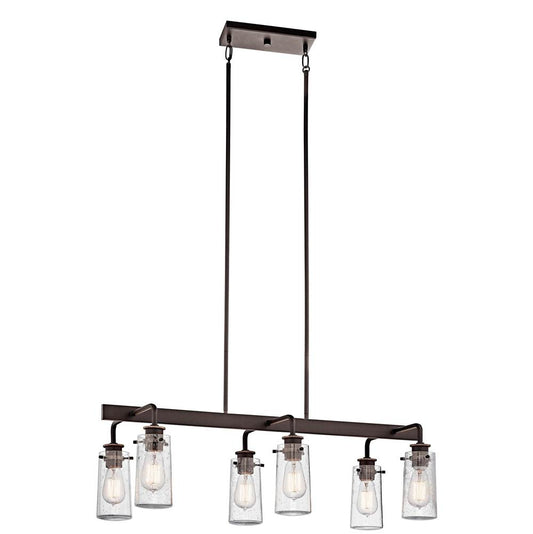 KICHLER 43059OZ Braelyn 11.25" 6 Light Linear Chandelier with Clear Seeded Glass Olde Bronze