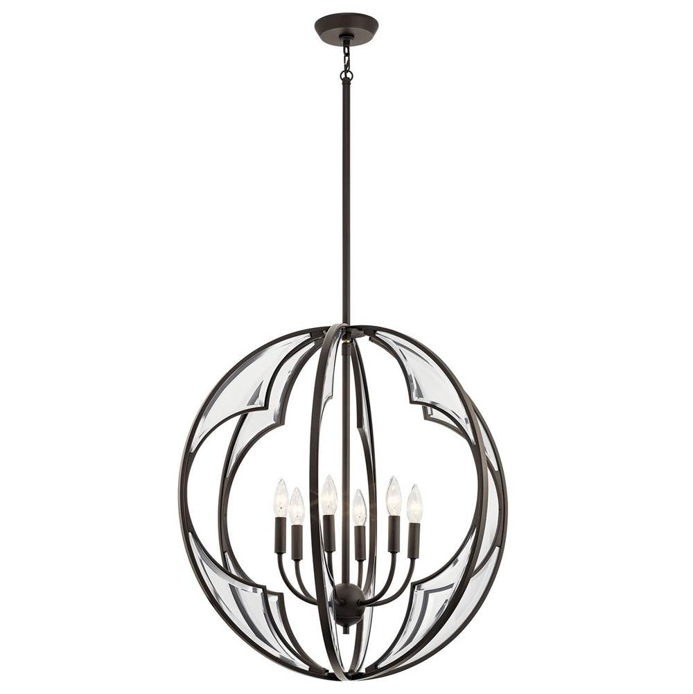 KICHLER 43097OZ Montavello 26.75" 6 Light Chandelier with Clear Beveled Glass in Olde Bronze