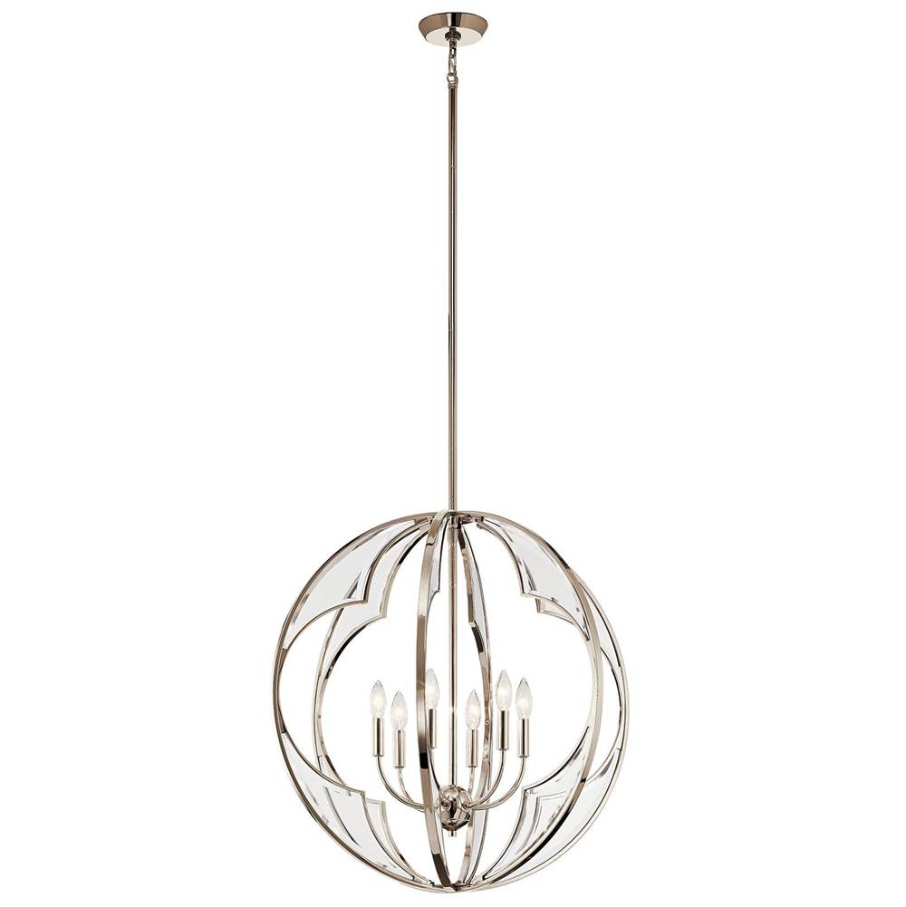 KICHLER 43097PN Montavello 26.75" 6 Light Chandelier with Clear Beveled Glass in Polished Nickel