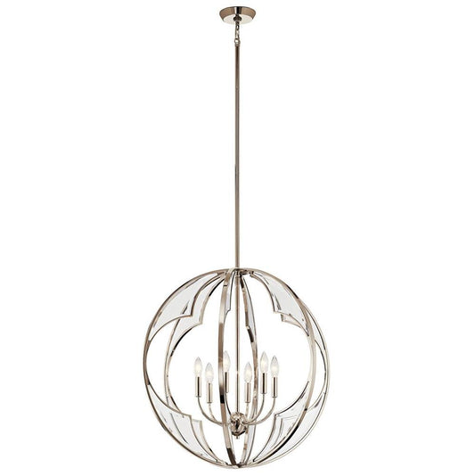 KICHLER 43097PN Montavello 26.75" 6 Light Chandelier with Clear Beveled Glass in Polished Nickel