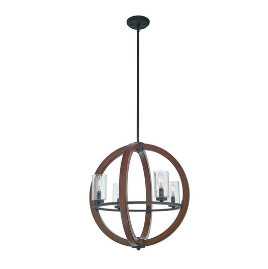 KICHLER 43185AUB Grand Bank 21.5" 4 Light Chandelier with Clear Seeded Glass in Auburn Stained Wood and Distressed Black Metal