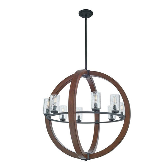 KICHLER 43190AUB Grand Bank 30" 8 Light Chandelier with Clear Seeded Glass in Auburn Stained Wood and Distressed Black Metal