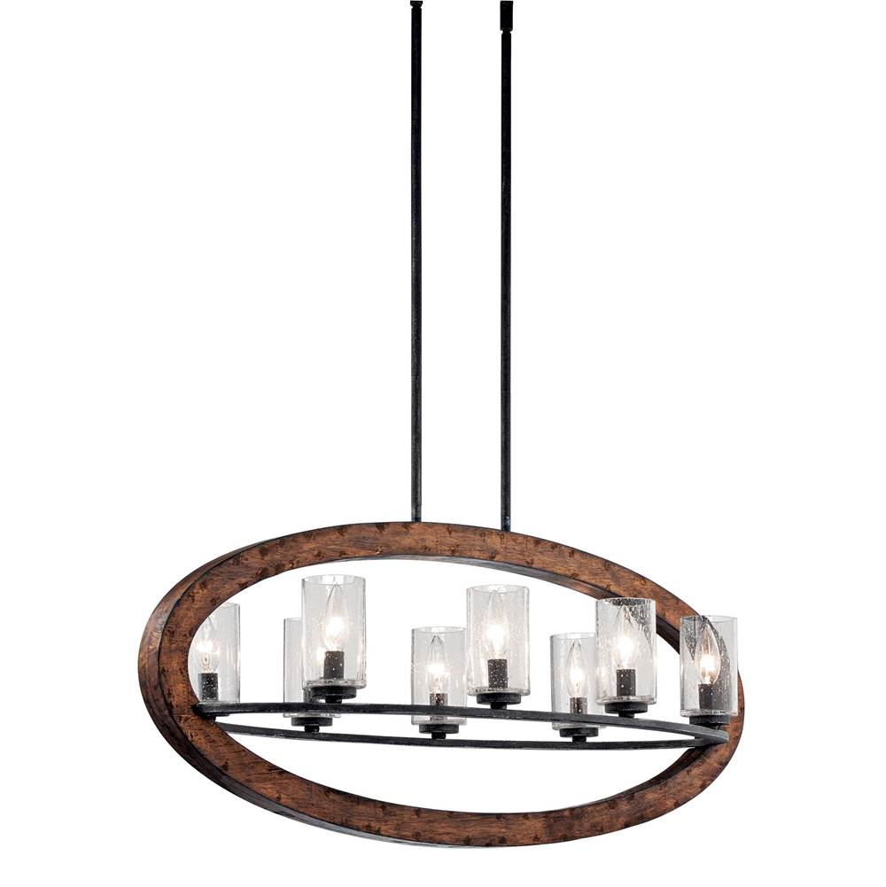 KICHLER 43191AUB Grand Bank 15.75" 8 Light Oval Chandelier with Clear Seeded Glass in Auburn Stained Wood and Distressed Black Metal