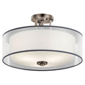 KICHLER 43194AP Tallie 18" 3 Light Semi Flush with Satin Etched White Inner Diffuser and White Translucent Organza Outer Shade in Antique Pewter