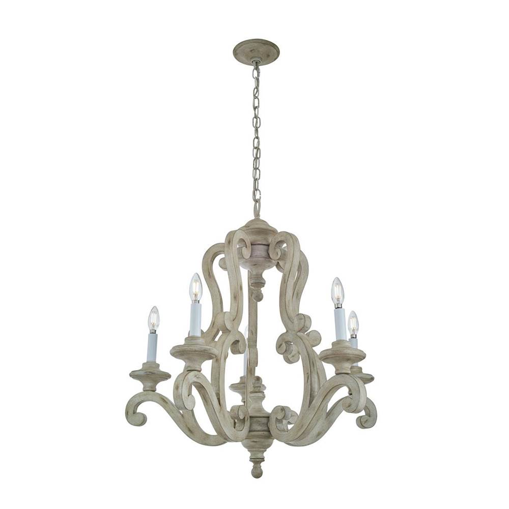 KICHLER 43256DAW Hayman Bay 29.75" 5 Light Chandelier in Distressed Antique White