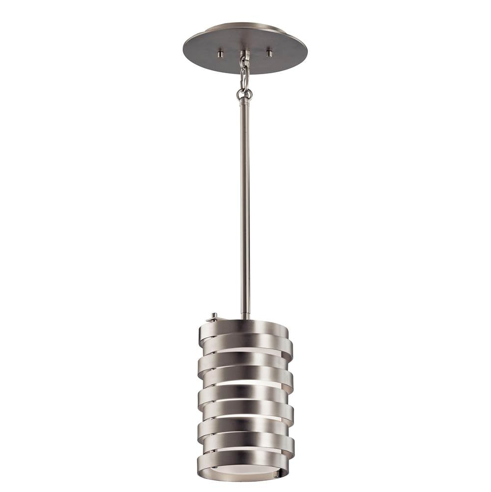 KICHLER 43304NI Roswell 8.5" 1 Light Mini Pendant with Satin Etched Diffuser and Off White Linen Shade in Brushed Nickel