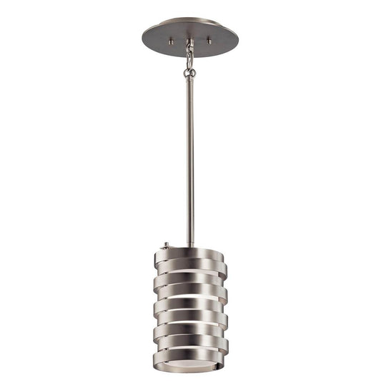KICHLER 43304NI Roswell 8.5" 1 Light Mini Pendant with Satin Etched Diffuser and Off White Linen Shade in Brushed Nickel