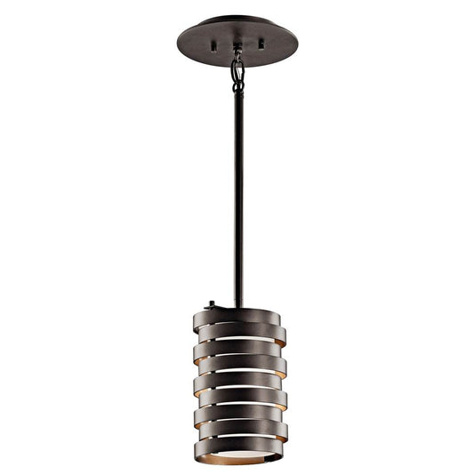 KICHLER 43304OZ Roswell 8.5" 1 Light Mini Pendant with Satin Etched Diffuser and Off White Linen Shade in Olde Bronze