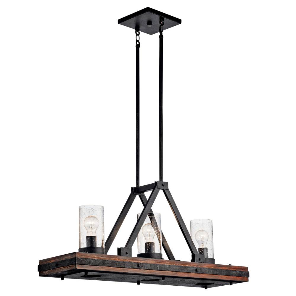 KICHLER 43433AUB Colerne 16.75" 6 Light Linear Chandelier Clear Seeded Glass Auburn Stained