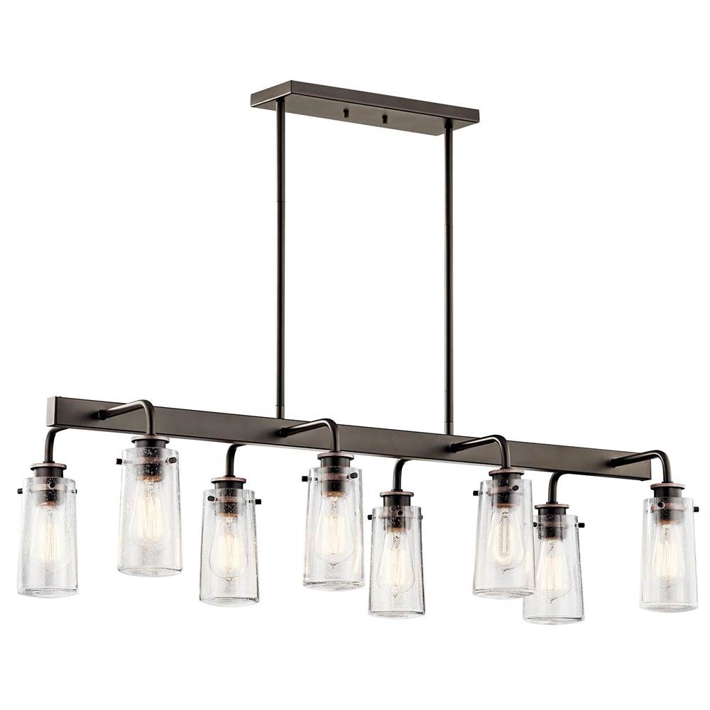 KICHLER 43457OZ Braelyn 11.25" 8 Light Linear Chandelier with Clear Seeded Glass Olde Bronze