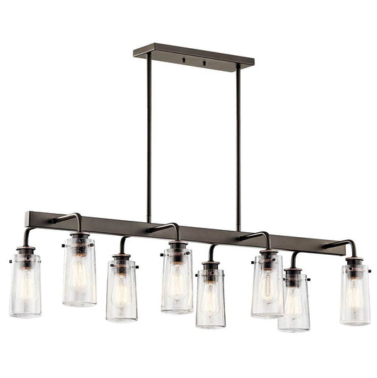 KICHLER 43457OZ Braelyn 11.25" 8 Light Linear Chandelier with Clear Seeded Glass Olde Bronze