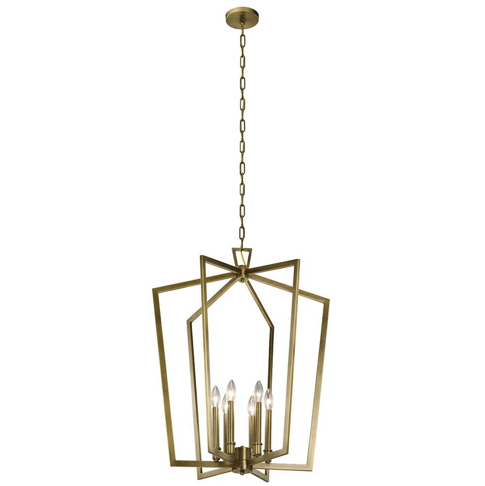 KICHLER 43495NBR Abbotswell 32.25" 6 Light Foyer Pendant Natural Brass
