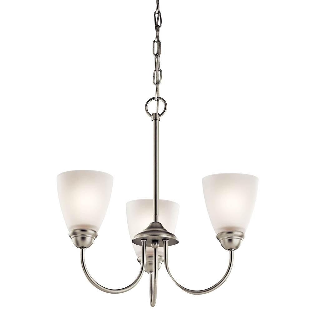 KICHLER 43637NI Jolie 18" 3 Light Mini Chandelier with Satin Etched Glass in Brushed Nickel