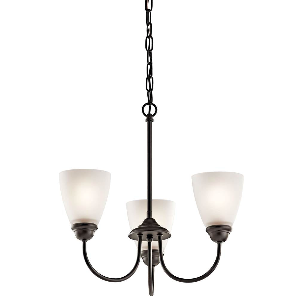 KICHLER 43637OZ Jolie 18" 3 Light Mini Chandelier with Satin Etched Glass in Olde Bronze