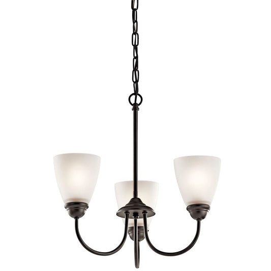 KICHLER 43637OZ Jolie 18" 3 Light Mini Chandelier with Satin Etched Glass in Olde Bronze