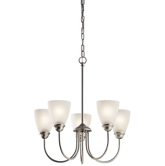 KICHLER 43638NI Jolie 18.5" 5 Light Chandelier with Satin Etched Glass in Brushed Nickel