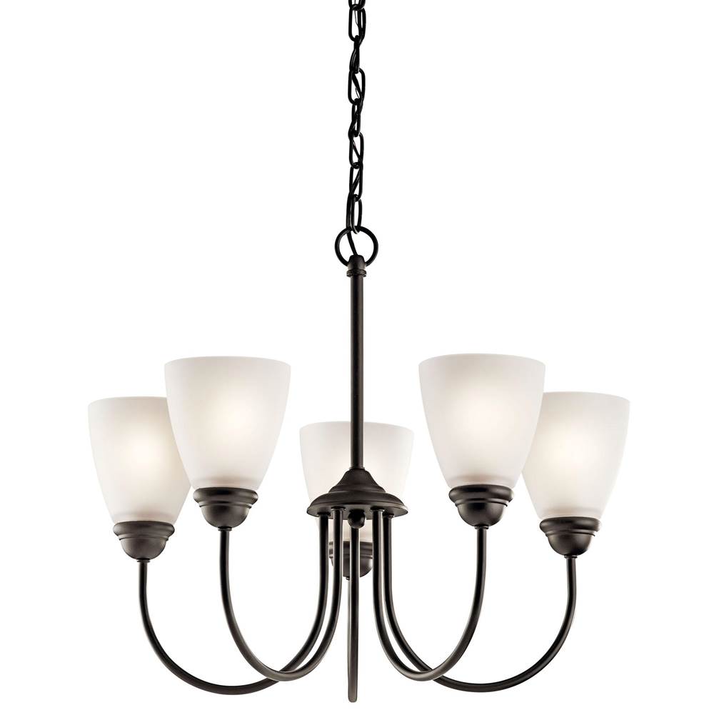 KICHLER 43638OZ Jolie 18.5" 5 Light Chandelier with Satin Etched Glass in Olde Bronze