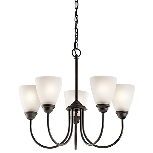 KICHLER 43638OZ Jolie 18.5" 5 Light Chandelier with Satin Etched Glass in Olde Bronze