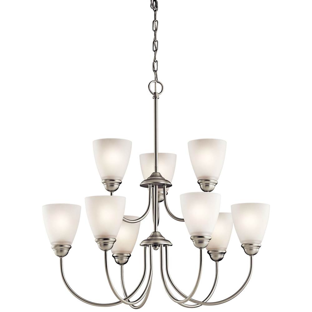 KICHLER 43639NI Jolie 28" 9 Light Chandelier with Satin Etched Glass in Brushed Nickel