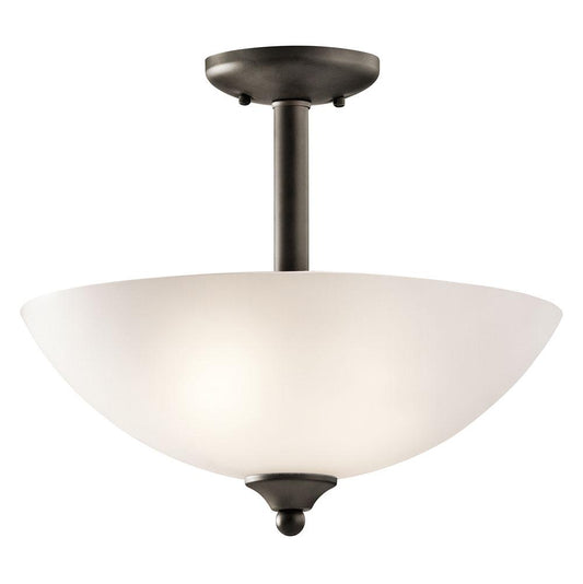 KICHLER 43641OZ Jolie 15" 2 Light Convertible Inverted Pendant with Semi Flush with Satin Etched Glass in Olde Bronze