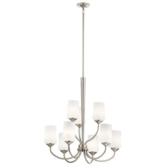 KICHLER 43666NI Aubrey 31.25" 9 Light 2 Tier Chandelier with Satin Etched Cased Opal in Brushed Nickel