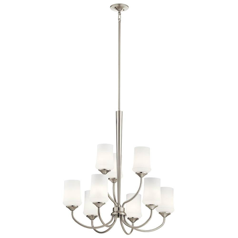 KICHLER 43666NI Aubrey 31.25" 9 Light 2 Tier Chandelier with Satin Etched Cased Opal in Brushed Nickel