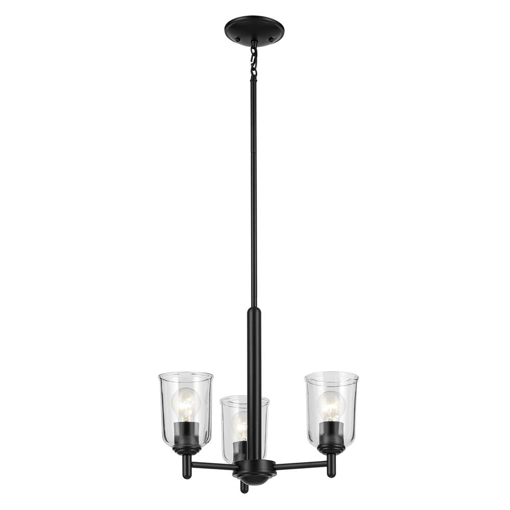 KICHLER 43670BKCLR Shailene 15.25" 3-Light Mini Chandelier with Clear Glass in Black