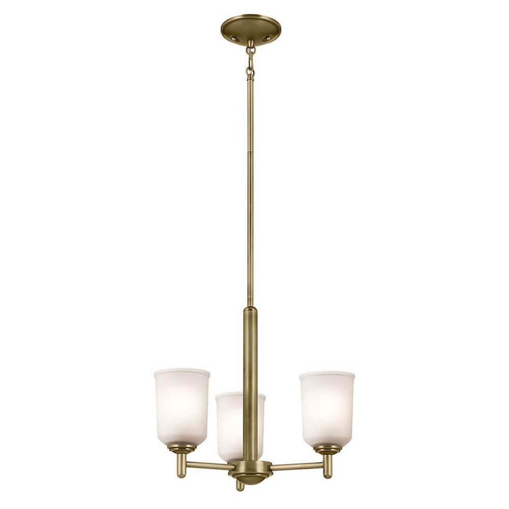 KICHLER 43670NBR Shailene 15.25" 3-Light Mini Chandelier with Clear Satin Etched Glass in Natural Brass