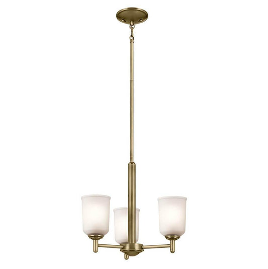 KICHLER 43670NBR Shailene 15.25" 3-Light Mini Chandelier with Clear Satin Etched Glass in Natural Brass