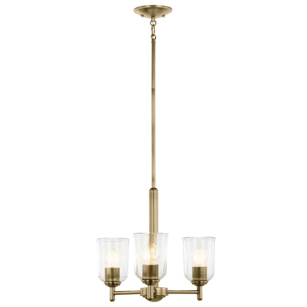 KICHLER 43670NBRCLR Shailene 15.25" 3-Light Mini Chandelier with Clear Glass in Natural Brass
