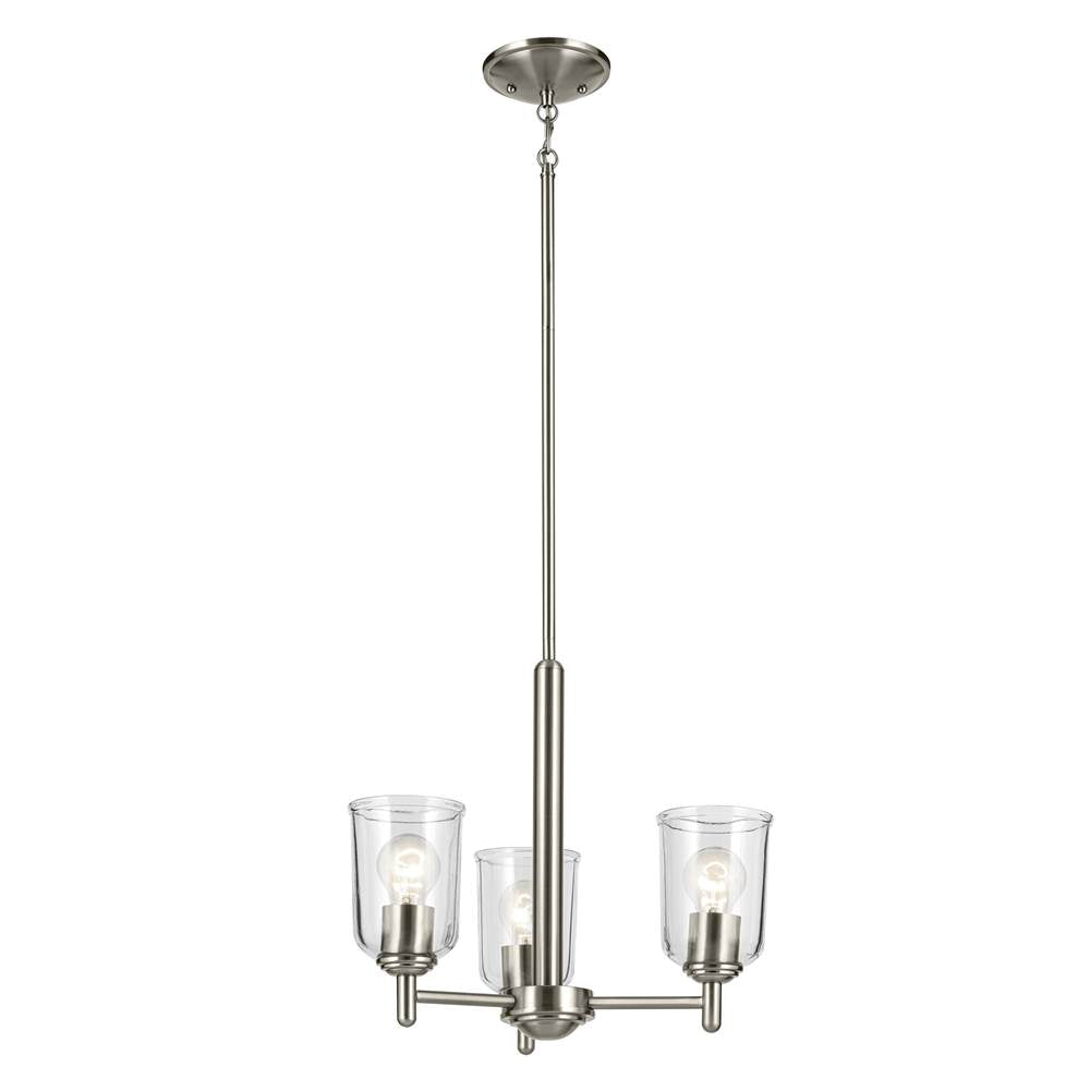 KICHLER 43670NICLR Shailene 15.25" 3-Light Mini Chandelier with Clear Glass in Brushed Nickel