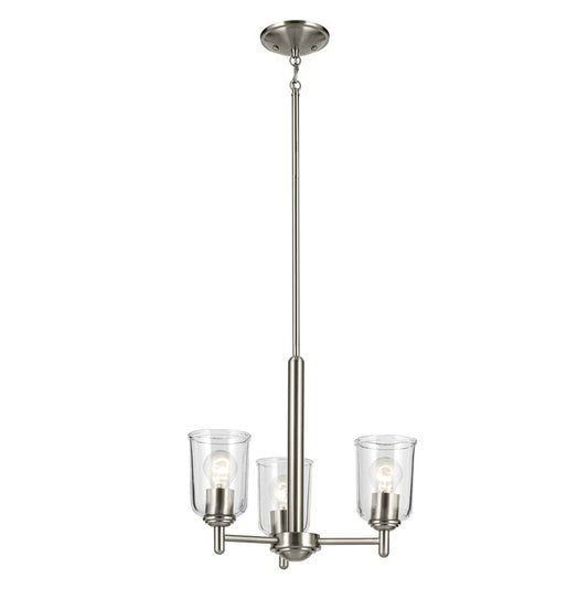 KICHLER 43670NICLR Shailene 15.25" 3-Light Mini Chandelier with Clear Glass in Brushed Nickel
