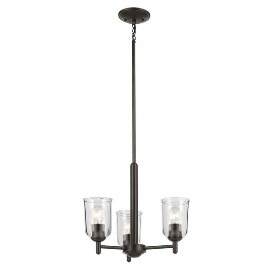 KICHLER 43670OZCLR Shailene 15.25" 3-Light Mini Chandelier with Clear Glass in Olde Bronze