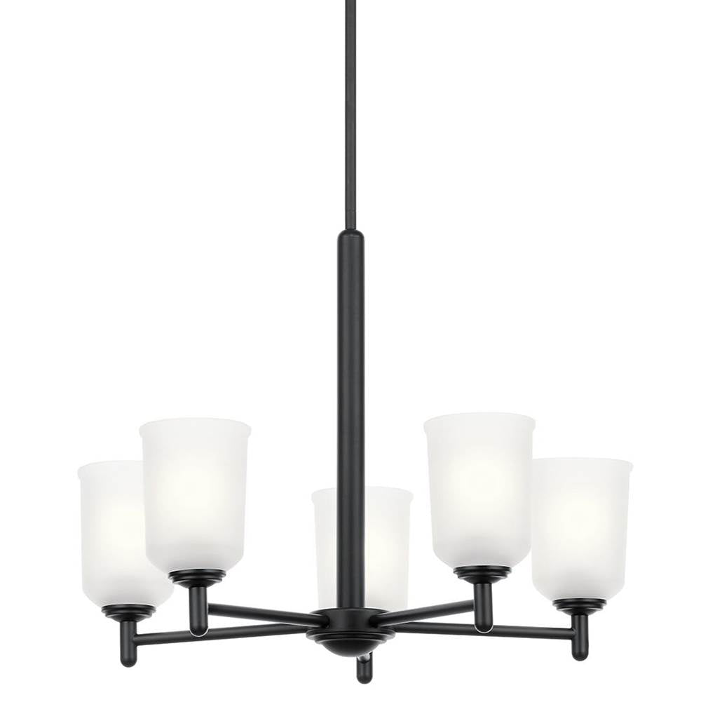 KICHLER 43671BK Shailene 18.25" 5 Light Chandelier with Satin Etched Glass in Brushed Nickel