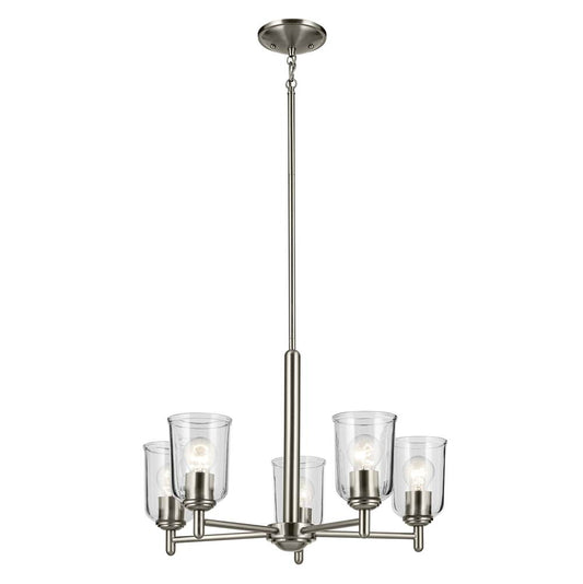 KICHLER 43671NICLR Shailene 15.25" 5-Light Chandelier with Clear Glass in Brushed Nickel