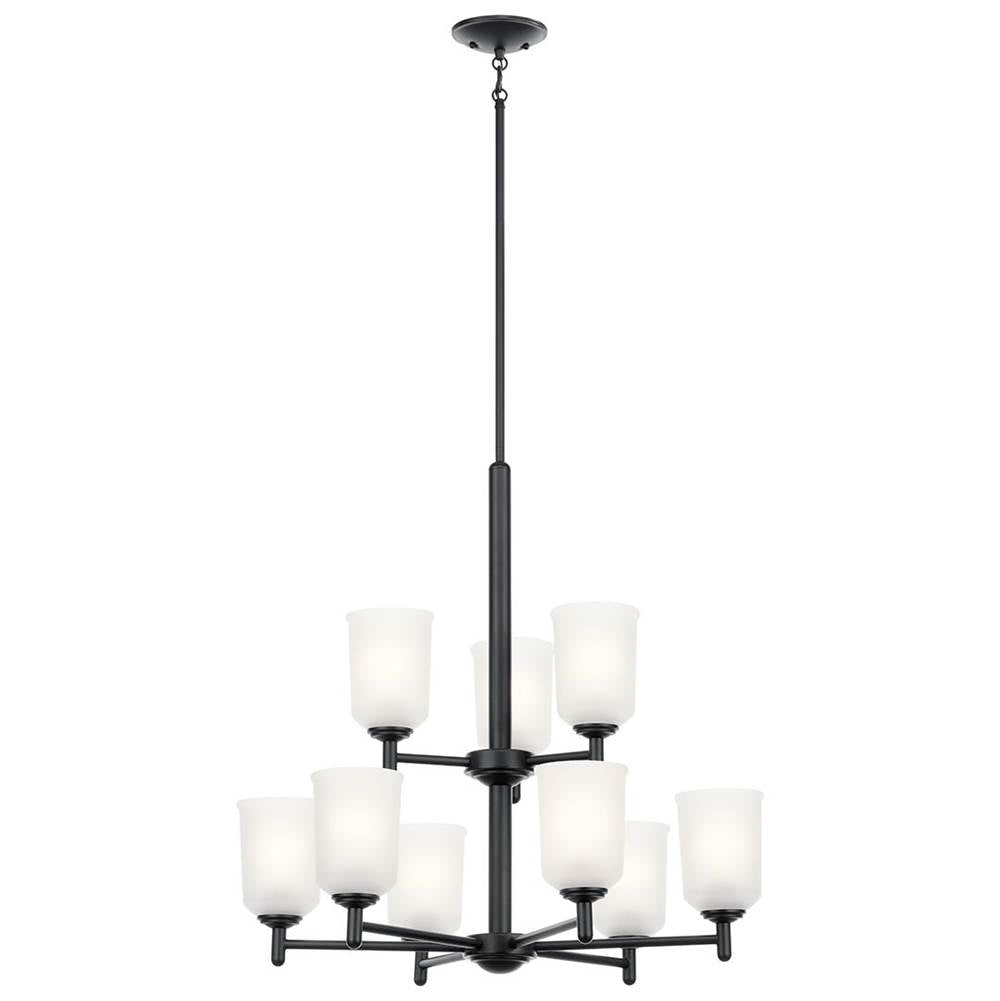 KICHLER 43672BK Shailene 26.5" 9 Light 2 Tier Chandelier with Satin Etched Glass in Brushed Nickel